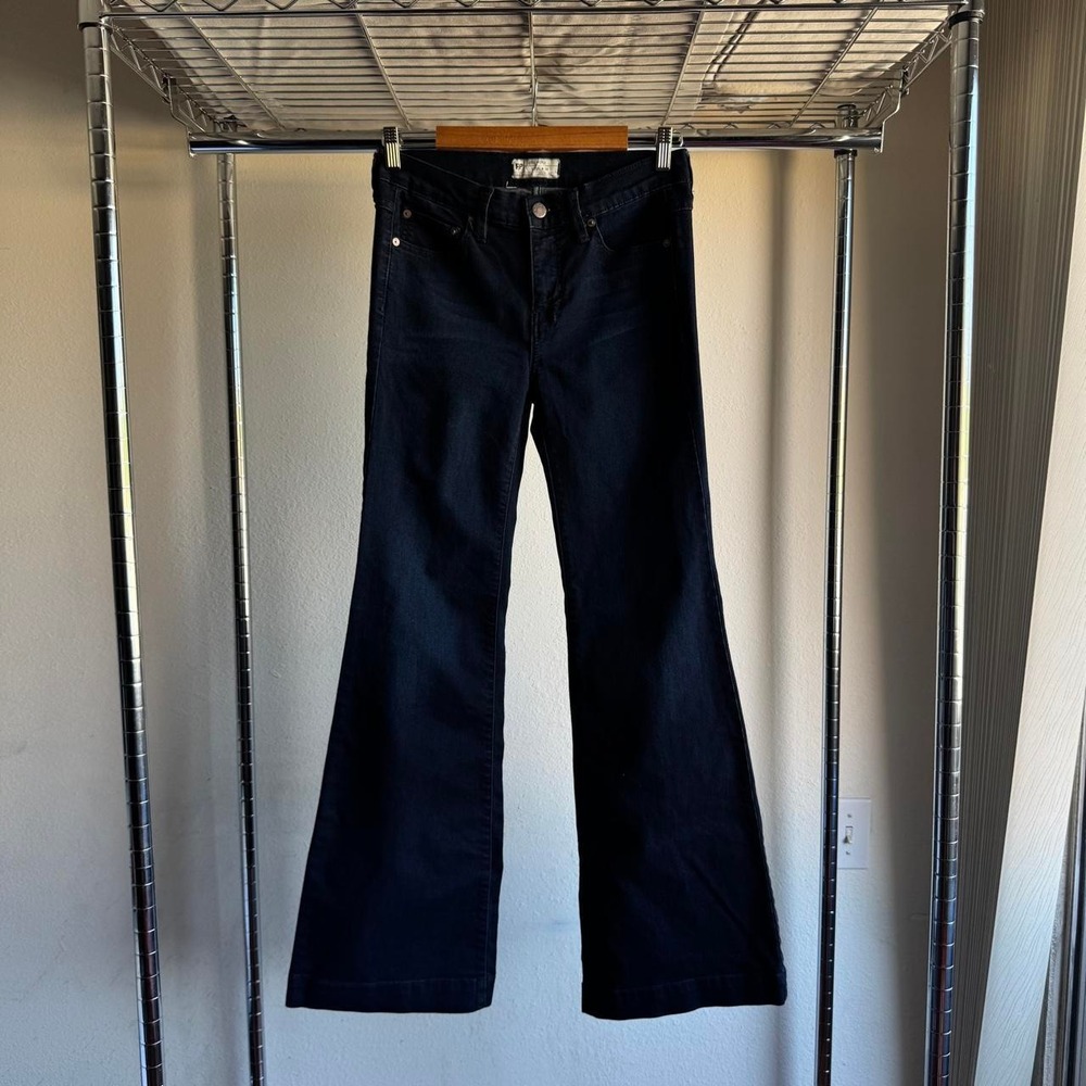 Free People Dark Wash Flare Jeans High Rise 70s Boho Denim W28 Navy